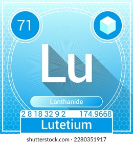 Lutetium (Lu) Element - Lanthanide - Periodic Table, Chemical Symbol, Name, Atomic Weight, Atomic Number, Electron Shells, Classification, Phase at STP - Chemistry Logo Icon Design