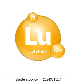 Lutetium (Lu) icon structure chemical element round shape circle yellow dark. Chemical element of periodic table Sign with atomic number. Study in science for education. 3D Illustration vector. 