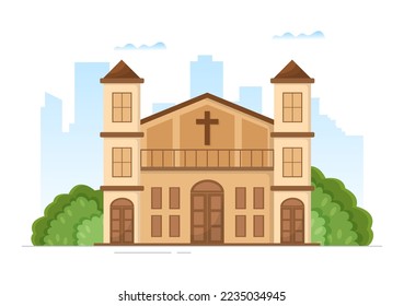 Iglesia luterana con la catedral Edificio del Templo y la Religión Cristiana Arquitectura en la mano de dibujo de plantilla Ilustración