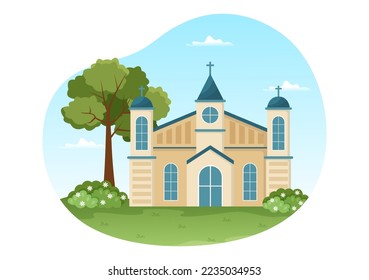 Lutheran Church with Cathedral Temple Building and Christian Religion Place Architecture in Flat Cartoon Hand Drawn Template Illustration