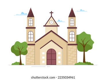 Lutheran Church with Cathedral Temple Building and Christian Religion Place Architecture in Flat Cartoon Hand Drawn Template Illustration