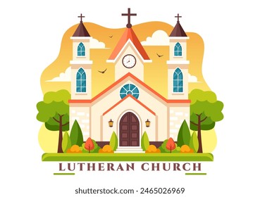 Lutheran Church Vector Illustration featuring a Cathedral Temple Building and Christian Religious Architecture in a Flat Cartoon Style Background