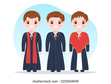 Lutheran Pastor or Protestant Christian Religious Leader Investing in Flat Cute Cartoon Hand Drawn Template Illustration
