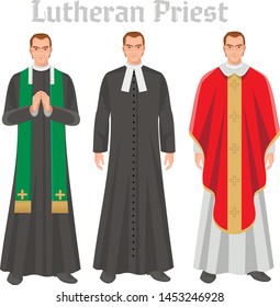 Lutheran priest in vestment, flat illustration