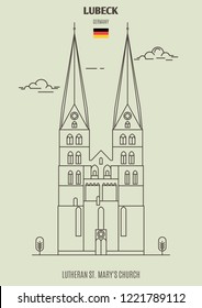 Lutheran St. Mary's church in Lubeck, Germany. Landmark icon in linear style