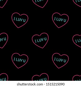 I LUV U NEON SIGN SEAMLESS PATTERN BLACK BACKGROUND