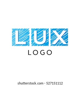 Lux company logo vector template.
Vector logo design with the Lux initial letters on a blue pencil strokes background.