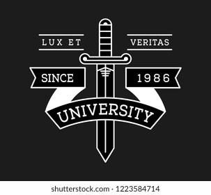 Lux et veritas university badge white on black is a vector illustration about studying and learning