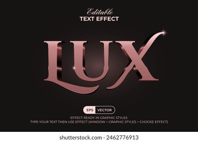 Lux Text Effect Rose Gold Color Style. Editable Text Effect Metal Theme Luxury.