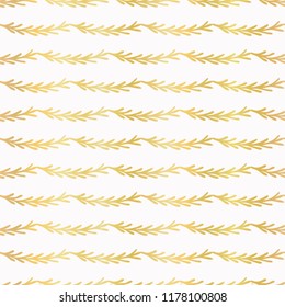 Luxe Gold Christmas Tree Branch Stripes Vector Pattern, Drawn Seamless Shiny Golden Illustration for Elegant Party Invitations, Trendy Winter Wedding Stationery, Festive Metallic Foil Texture Backdrop