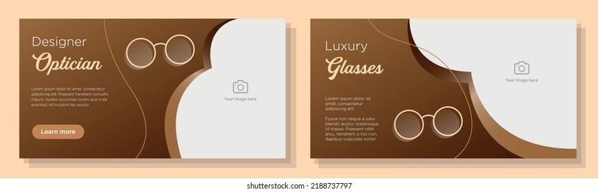 Luxe optician banner template set, glasses store advertisement sign, optical shop horizontal ad, designer frames content marketing post, creative brochure, isolated on background