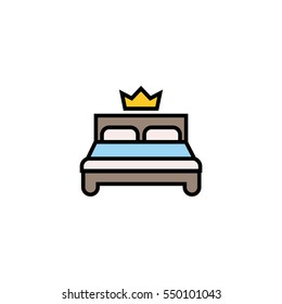Luxe premium hotel room flat line icon. Double bed hotel room