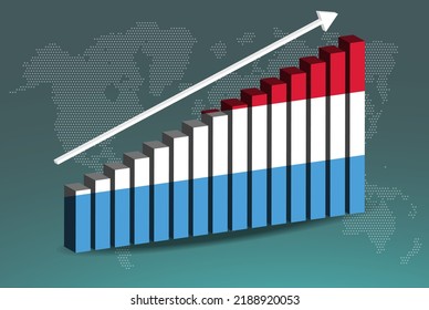 Luxembourg 3D bar chart graph vector, upward rising arrow on data, country statistics concept, Luxembourg country flag on 3D bar graph, increasing values, news banner idea