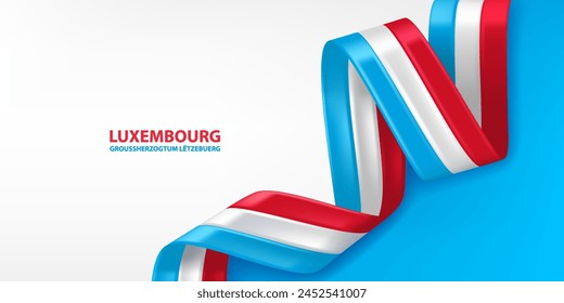 Luxembourg 3D ribbon flag.  Bent waving 3D flag in colors of the Luxembourg national flag. National flag background design.