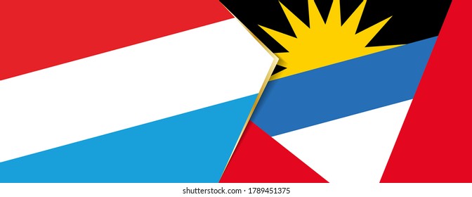 Luxembourg and Antigua and Barbuda flags, two vector flags symbol of relationship or confrontation.