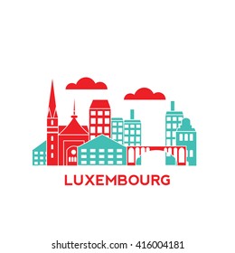 Luxembourg architecture retro vector illustration, skyline city silhouette, skyscraper, flat design