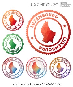 Luxembourg badge. Colorful polygonal country symbol. Multicolored geometric Luxembourg logos set. Vector illustration.