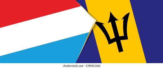 Luxembourg and Barbados flags, two vector flags symbol of relationship or confrontation.