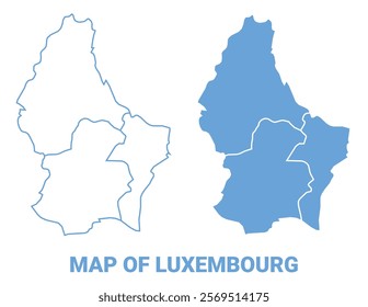 Luxembourg Blue map flat regions border outline vector illustration