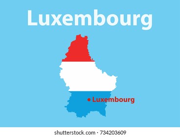 Luxembourg.The border and the capital of Luxembourg on the background of the flag . The flag consists of three horizontal stripes: the upper one is red, the middle one is white, and the light blue one