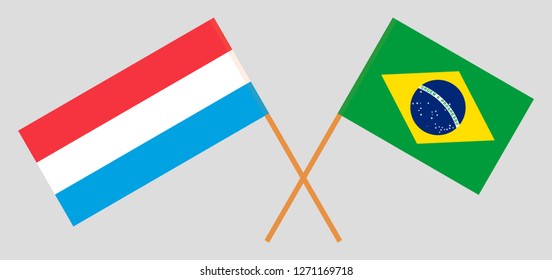 Luxembourg and Brazil. The Luxembourgish and Brazilian flags. Official proportion. Correct colors. Vector illustration