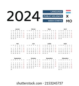 Vektor Stok Luxembourg Calendar 2024 Week Starts Monday Tanpa Royalti   Luxembourg Calendar 2024 Week Starts 260nw 2153245737 