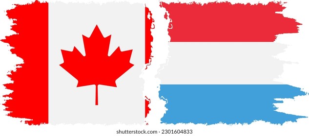 Luxembourg and Canada grunge flags connection, vector