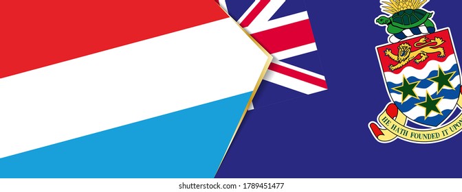 Die luxemburgischen und die Kaimaninseln sind Flaggen, zwei Vektorfahnen, Symbol für Beziehung oder Konfrontation.