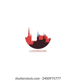 Luxembourg city cityscape skyline panorama vector flat modern logo icon. European metropolis town emblem idea with landmarks and building silhouettes