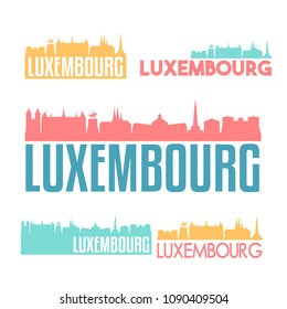 Luxembourg City Flat Icon Skyline Vector Silhouette Design Set Logos.