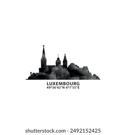 Luxembourg city panorama, vector badge, skyline logo and icon. Horizon logotype with landmarks and building silhouettes. Isolated foggy abstract gradient graphic