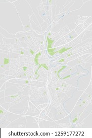 Luxembourg city plan, detailed vector map detailed plan of the city, rivers and streets