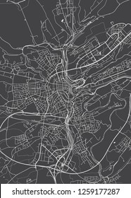 Luxembourg city plan, detailed vector map detailed plan of the city, rivers and streets