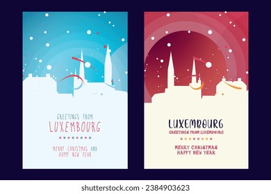 Luxembourg city poster with Christmas skyline, cityscape, landmarks. Winter holiday, New Year vertical vector layout for brochure, website, flyer, leaflet, card