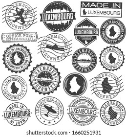 Luxembourg City Set of Stamp. Vector Art Postal Passport Travel Design. Travel and Business Seals.