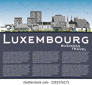 Luxembourg City Skyline with Color Buildings, Blue Sky and Copy Space. Vector Illustration. Luxembourg Cityscape with Landmarks. Business Travel and Tourism Concept with Historic Architecture.