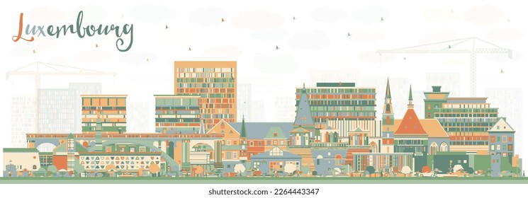 Luxembourg City Skyline with Color Buildings. Vector Illustration. Luxembourg Cityscape with Landmarks. Business Travel and Tourism Concept with Historic Architecture.