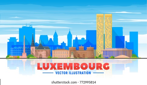 Luxembourg city skyline with panorama on sky background. Vector Illustration. Business travel and tourism concept with old buildings. Image for presentation, banner, web site.