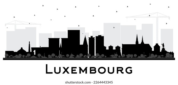 Luxembourg City Skyline Silhouette with Black Buildings Isolated on White. Vector Illustration. Luxembourg Cityscape with Landmarks. Business Travel and Tourism Concept with Historic Architecture.