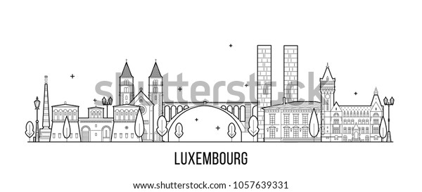 Luxembourg city skyline. This illustration represents the city with its most notable buildings. Vector is fully editable, every object is holistic and movable