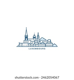 Luxembourg cityscape skyline city panorama vector flat logo icon. Travel badge idea with landmarks and building silhouettes. Isolated thin line style graphic