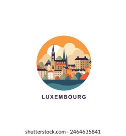 Luxembourg cityscape, vector badge, flat skyline logo, icon. City round emblem idea with landmarks and building silhouettes. Isolated graphic