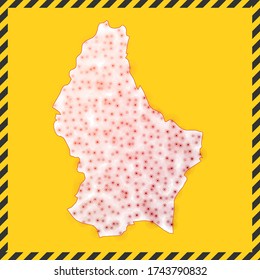 Luxembourg closed - virus danger sign. Lock down country icon. Black striped border around map with virus spread concept. Vector illustration.