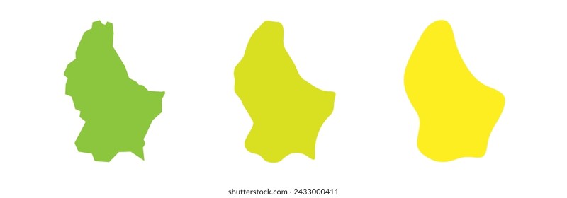 Luxembourg country black outline and colored country silhouettes in three different levels of smoothness. Simplified maps. Vector icons isolated on white background.