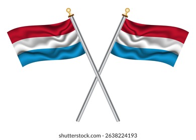 Luxembourg crossed flags on isolated background, vector illustration. Two crossed national flags of Luxembourg.