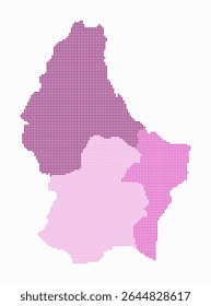 Mapa pontilhado de Luxemburgo. Mapa de estilo digital do país sobre fundo branco. Forma de Luxemburgo com pontos circulares. Estilo de pontos coloridos. Círculos de tamanho pequeno. Ilustração de vetor simples.