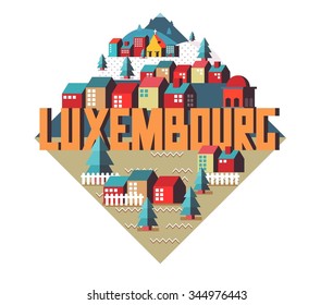 Luxembourg in europe is a beautiful country to visit. vintage vector illustration.