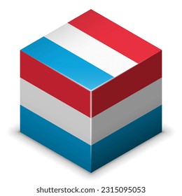 Luxembourg (Europe) (Luxembourger) (Luxembourgish) National Flag, Country Emblem 2.5D Isometric Projection Cube Symbol Gloss Plastic Symmetry Square Design Isolated on White Background