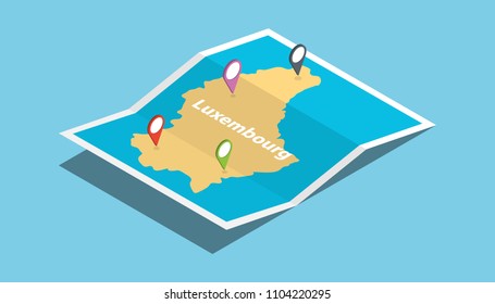 luxembourg explore maps with isometric style and pin location tag on top vector illustration