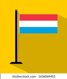 luxembourg fflag on pole, isolated on yellow background